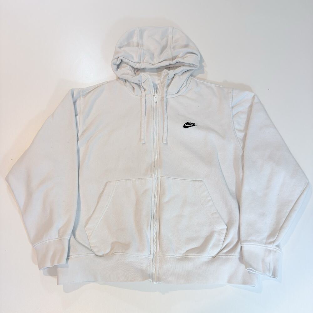 Nike Club Fleece Mens Full Zip Hoodie White Hooded Sweatshirt Size Large Used